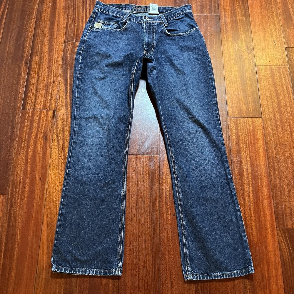 Cinch Jeans Mens 32x31 (Tag 32x32) Dark Wash Blue Bootcut Western Distressed *